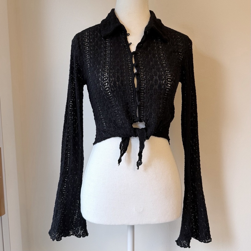 Forever 21 Open Knit Button Up Top Small Black Whimsigoth Fairy Witchy